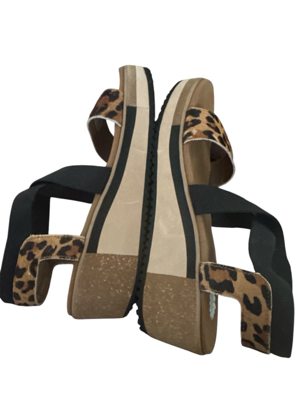 Yellow Box Leopard Toe Strap with Black Cross-Strap Sandals - Picture 2 of 8